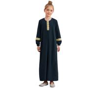 YEAHDOR Abito da Preghiera Musulmano di Un Pezzo per Bambina Abito Lungo Abaya Vestiti Islamici Turchi Dubai Kaftan Costume di Carnevale Festa di Halloween Blu 15-16 Anni