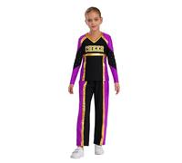 YEAHDOR Bambina Costume Per Tifosi Maschili Festa A Tema Carnevale Danza Uniforme Di Cheerleading Per Ragazzi Performante Viola 9-10 anni