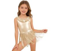 YEAHDOR Bambini Protezione Solare Costume Bagno Monokini Costume da Bagno Senza Maniche Monozaino con Frange Le Vacanze Bambine Vacanze Champagne 13-14 Anni