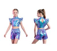 YEAHDOR Bambini Set Top Corto E Pantaloncini Divisa Street Dance Cosplay Blu 9-10 anni