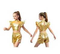 YEAHDOR Bambini Set Top Corto E Pantaloncini Divisa Street Dance Cosplay Oro 9-10 anni