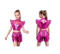YEAHDOR Bambini Set Top Corto E Pantaloncini Divisa Street Dance Cosplay Rosa scuro 9-10 anni