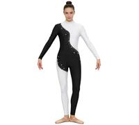 YEAHDOR Body da Danza Classica Donna Manica Lunga Tuta Intera da Pattinaggio Artistico Paillettes Body da Balletto Overall Jumpsuit da Allenamento Yoga Bianco XL