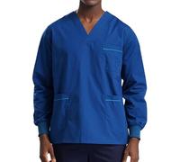 YEAHDOR Casacca Unisex da Operatore Sanitario Scollo a V T-Shirt Manica Corta con Tasche Camice da Laboratorio per Medici Infermieri e Professioni Sanitarie Blu Pavone L
