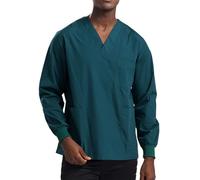 YEAHDOR Casacca Unisex da Operatore Sanitario Scollo a V T-Shirt Manica Corta con Tasche Camice da Laboratorio per Medici Infermieri e Professioni Sanitarie Verde XL