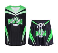 YEAHDOR Completo da Allenamento da Pugile Bambino e Ragazzo Canottiera Pugilato Canotta Smanicato Bodybuilding e Pantaloncini Shorts Abbigliamento Arti Marziali Verde 7-8 anni