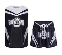 YEAHDOR Completo da Allenamento da Pugile Bambino e Ragazzo Canottiera Pugilato Canotta Smanicato Bodybuilding e Pantaloncini Shorts Abbigliamento Arti Marziali Nero 11-12 anni
