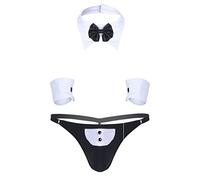 YEAHDOR Costume da Cameriere Uomo Set di Lingerie Sexy Hot Erotico 3 PCS G-String Perizoma String Tanga Papillon Polsini Biancheria Intima Underwear Mutandine Cosplay Nero&Bianco M