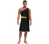 YEAHDOR Costume da Eros per Uomo Costume Romano Giulio Cesare Toga e Bracciali Costume da Dio Greco Una Spalla Costume di Halloween Carnevale Travestimento Nero S