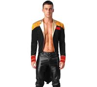 YEAHDOR Costume da Presentatore del Circo Uomo Tailcoat Costume da Domatore Circo Frange Giacca con Nappa Deluxe Ringmaster Costume di Carnevale Halloween Nero A L