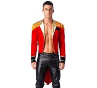 YEAHDOR Costume da Presentatore del Circo Uomo Tailcoat Costume da Domatore Circo Frange Giacca con Nappa Deluxe Ringmaster Costume di Carnevale Halloween Rosso L
