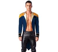 YEAHDOR Costume da Presentatore del Circo Uomo Tailcoat Costume da Domatore Circo Frange Giacca con Nappa Deluxe Ringmaster Costume di Carnevale Halloween Blu A XL