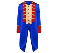 YEAHDOR Costume da Principe Bambini Cappotto Medievale Vittoriano Giacca da Frac Steampunk Gotico Tailcoat Costume da Napoleone Costume Aristocratico Coloniale Blu reale 9-10 anni