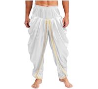 YEAHDOR Costume da Uomo Arabo Oriente Sultano Sceicco Olio Principe Pantaoni Lunghi in Raso Pantaloni alla Zuava Indiano Harem Pants Bianco L