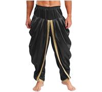 YEAHDOR Costume da Uomo Arabo Oriente Sultano Sceicco Olio Principe Pantaoni Lunghi in Raso Pantaloni alla Zuava Indiano Harem Pants Nero L