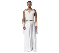 YEAHDOR Costume di Augusto e Romano Tunica per Feste Romane e Greche Vestito Lungo Elegante Costume Romano Imperatore Gladiatore Costumi di Carnevale Bianco L