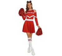 YEAHDOR Costume Operato da Cheer-leader Donna Uniforme Cheerleading con Pom-Pom Calze e Fascia Abito Corta Manica Lunga Cosplay Halloween Carnevale Rosso XXL