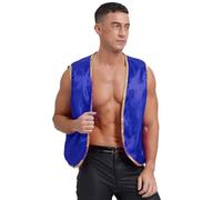 YEAHDOR Costume Oriente Aladino Uomo Costume Principe d' Arabia Gilet Veste Senza Manica Costume Festa di Halloween Carnevale Natale Abito Travestimento Blu Reale 4XL