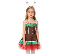 YEAHDOR Costume Pan di Zenzero Bambina Vestito Pan di Zenzero Vestito da Balletto Danza Classica Tutu Body Natalizio Gingerbread Man Fancy Dress Performance Marrone 9-10 anni