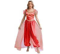 YEAHDOR Costume Principessa Araba Donna Costume da Danzatrice del Ventre Belly Dance Jumpsuit con Paillettes con Tulle Cosplay Carnevale Borgogna S