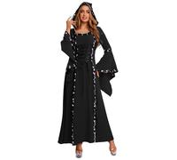 YEAHDOR Costume Regina Medievale Deluxe Donna Abito Rinascimentale con Cappuccio Maniche a Tromba Vestito Vittoriano Costume per Giochi di Ruolo Festa Halloween Nero L