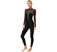 YEAHDOR Donna Balletto Body da Ginnastica Pattinaggio Artistico Leotard con Strass Tuta Intera Bodysuit Jumpsuit Sportiva Manica Lunga Abito da Jazz Danza Moterna D Nero S