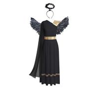 YEAHDOR Donna Costume Angelo Con Ali Cosplay Vestito D'Angelo Greco Toga Nero medio M