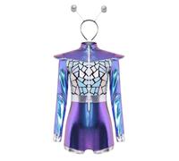YEAHDOR Donna Costume Dello Spazio Esterno Di Alieno Per Donne Outfit Rave | Costume Alieno Halloween,Chiusura Zip Anteriore,Lucido Riflettente,Festa In Maschera,Festival Musicale,Clubwear,Di Single