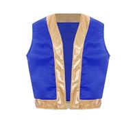 YEAHDOR Giacca Principe Arabo Senza Manica Waistcoat Gilet Aperto Davanti Costume Genio della Lampada Costume Mario-bros Costume per Halloween Carnevale Blu reale 13-14 anni