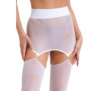 YEAHDOR Gonna Corta Donna Mini Gonna Trasparente con Clip in Metallo Giarrettiera Bodycon Minigonna Aderente Sottogonna Curvy Nightclub Pareo da Spiaggia Mare Bianco Taglia Unica