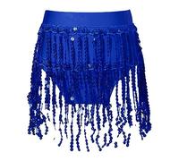 YEAHDOR Gonna di Paillettes Nappa per Bambina Gonna da Danza del Ventre con Glitter Frangia Abito da Rave Gonna di Danza Jazz Latino Salsa Samba Rumba A Blu Reale 5-6 Anni