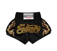 YEAHDOR Muay Thai Shorts - Pantaloncini da Boxe Bambini Pantaloncini per Allenamento MMA Combattimento in Gabbia e Arti Marziali Pantaloni Corti Sportivi Nero 8-12 Anni