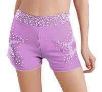 YEAHDOR Pantaloncini Bambina Ginnastica Artistica Paillettes Glitter Pantaloncini da Ballo Jazz Hip Hop Danza Moderna Leggings Corti Lucidi Shorts Hotpants Viola 7-8 Anni