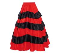 YEAHDOR Ragazze Gonna Lunga per Danza del Ventre in Raso con Volant per Pratica di Danza Ballo Latino Maxigonna per Flamenco Spagnolo Spettacolo Rosso A 180 Gradi 13-14 Anni