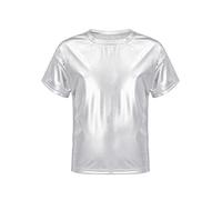 YEAHDOR Top da Danza Classica Moderna Bambini Ragazze Maglietta Metallizzata Lucida T-Shirt Sportiva Camicia Maglia Brillantini da Ballo di Strada Jazz Hip Hop Argento 9-10 Anni