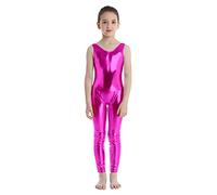 YEAHDOR Tuta da Ginnastica Artistica Bambina Ragazza Bodysuit Lucido Metallizzato Leotard Body da Ballo Danza Moderna Jazz Yoga Jogging Allenamento Dancewear Senza Manica Rosa Rosso 10-12 Anni