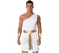 YEAHDOR Uomo Costume di Augusto e Romano Tunica Toga Monospalla Costume Dio Greco Abito Giulio Cesare Vestito Antico Romano per Carnevale e Halloween Bianco S