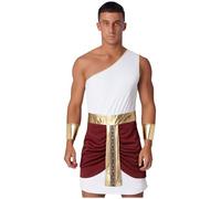 YEAHDOR Uomo Costume di Augusto e Romano Tunica Toga Monospalla Costume Dio Greco Abito Giulio Cesare Vestito Antico Romano per Carnevale e Halloween Borgogna bianca 3XL