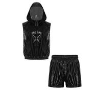 YEAHDOR Uomo Outfit Wetlook Uomini Pcs Set Tuta Jogging Estiva Due Pezzi Da | Vita Elastica,Gilet Con Dettaglio Tasca Zip Anteriore,Aspetto Lucido E Bagnato,Casual,Caccia,Fine Settimana,Sportwear
