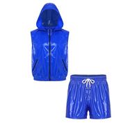 YEAHDOR Uomo Outfit Wetlook Uomini Pcs Set Tuta Jogging Estiva Due Pezzi Da | Vita Elastica,Gilet Con Dettaglio Tasca Zip Anteriore,Aspetto Lucido E Bagnato,Casual,Caccia,Fine Settimana,Sportwear