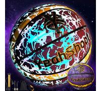 YeahShoot Glow Basketball - Palla da basket illuminata per ragazzi e ragazzi, olografica, riflettente e si illumina al buio, durevole ed elegante per tutti i campi (viola e oro, misura 7/74,9 cm)