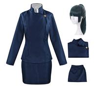 YEAJION Zenin Maki Cosplay Costume Completo con Parrucca Anime Jujutsu Kaisen Cosplay Outfit Maki Zenin Uniforme Natale Halloween Carnevale Party Stage Performance Nero/Blu
