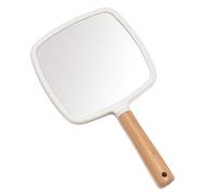 YEAKE Specchio a mano con manico per trucco, piccolo specchio in legno carino per rasatura con foro da appendere su un lato, portatile, da viaggio, per uomini e donne (quadrato)