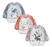 Yealoo Set di 3 Bavaglini con Maniche Impermeabile Bavaglino a Manica Lunga Grembiule Pappa 6-36 Mesi