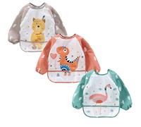 Yealoo Set di 3 Bavaglini con Maniche Impermeabile Bavaglino a Manica Lunga Grembiule Pappa 6-36 Mesi