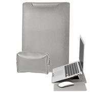 YealRed 15-16 pollici Custodia per Laptop per MacBook/iPad/Surface/Lenovo/HP e Altri Laptop, in Pelle PU, con Supporto + Tappetino in Mouse, con Tasca Caricabatterie (Argento)