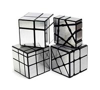 Yealvin - Set di cubi a specchio, 1 × 3 × 3 floppy Cube 2 × 2 Speed Cube 3 × 3 mulino a vento Magic Cube e 3 × 3 specchio cubo liscio cervello rompicapo collezione 4 Pack argento