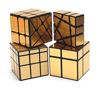 Yealvin - Set di cubi a specchio, 1 × 3 × 3 floppy Cube 2 × 2 Speed Cube 3 × 3 Windmill Magic Cube e 3 × 3 specchio cubo liscio cervello rompicapo collezione 4 Pack oro
