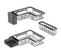 YEAPUPE PRO - Mensola per doccia senza foratura, set da 5 scaffali da bagno, con 2 mensole angolari, portasapone, portaspazzolino e cestello, mensola da parete autoadesiva, colore nero