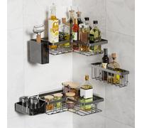 YEAPUPE PRO Set Mensole da Bagno 5 Pezzi - Ripiani Doccia Senza Forature con 2 Mensole Angolari, Porta Sapone, Portaspazzolini e Cestino - Adesivo, Nero